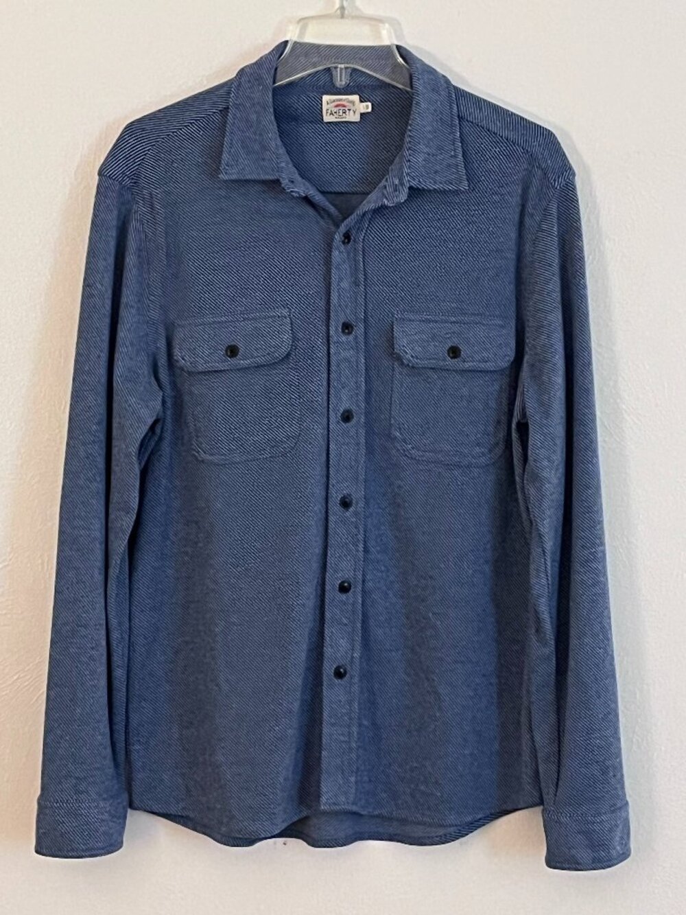 Faherty Legend Sweater Shirt Men's L Glacier Blue Twill Button Double Pocket